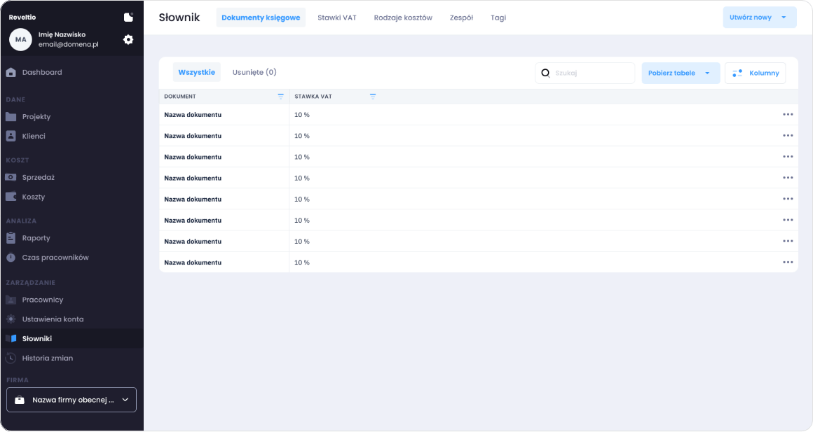 Słowniki w Reveltio