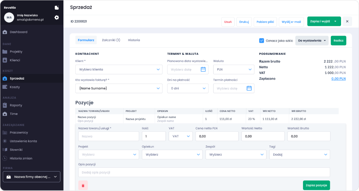 Wystawianie faktur w Reveltio